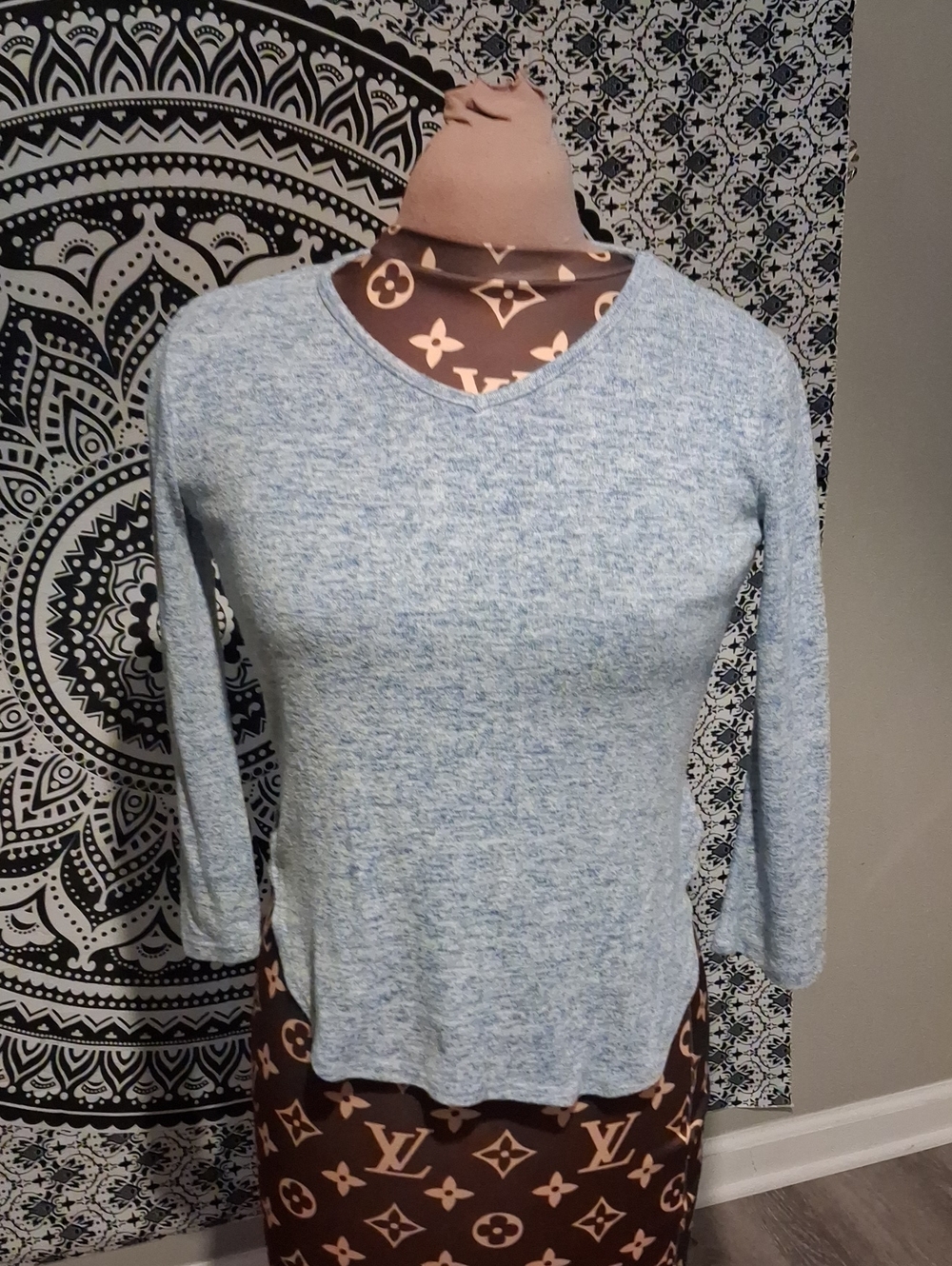 Light Blue Heather V-Neck Knit Sweater